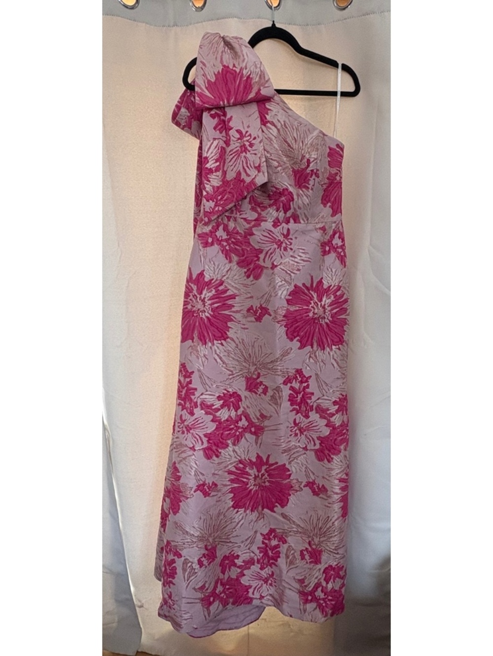 NWT Alfred Sung Leanor Pink Metallic Floral Jacquard One Shoulder Gown 12 - Picture 4 of 11